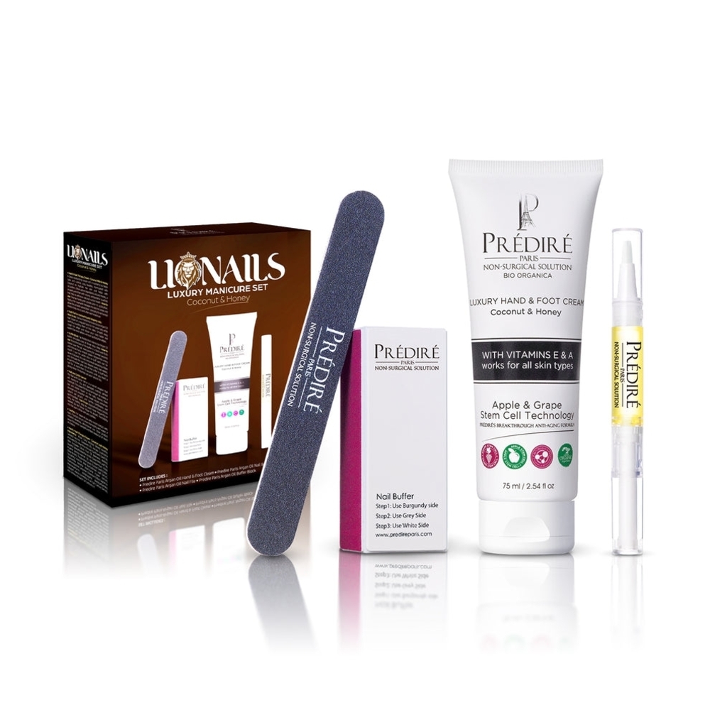 NIB MSRP 145 Predire Paris Lionails Luxury Manicure Set Coconut Honey Argan Oil